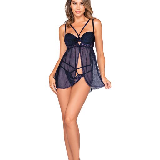 Fishnet & Lace Fly-A-Way Front Babydoll Set